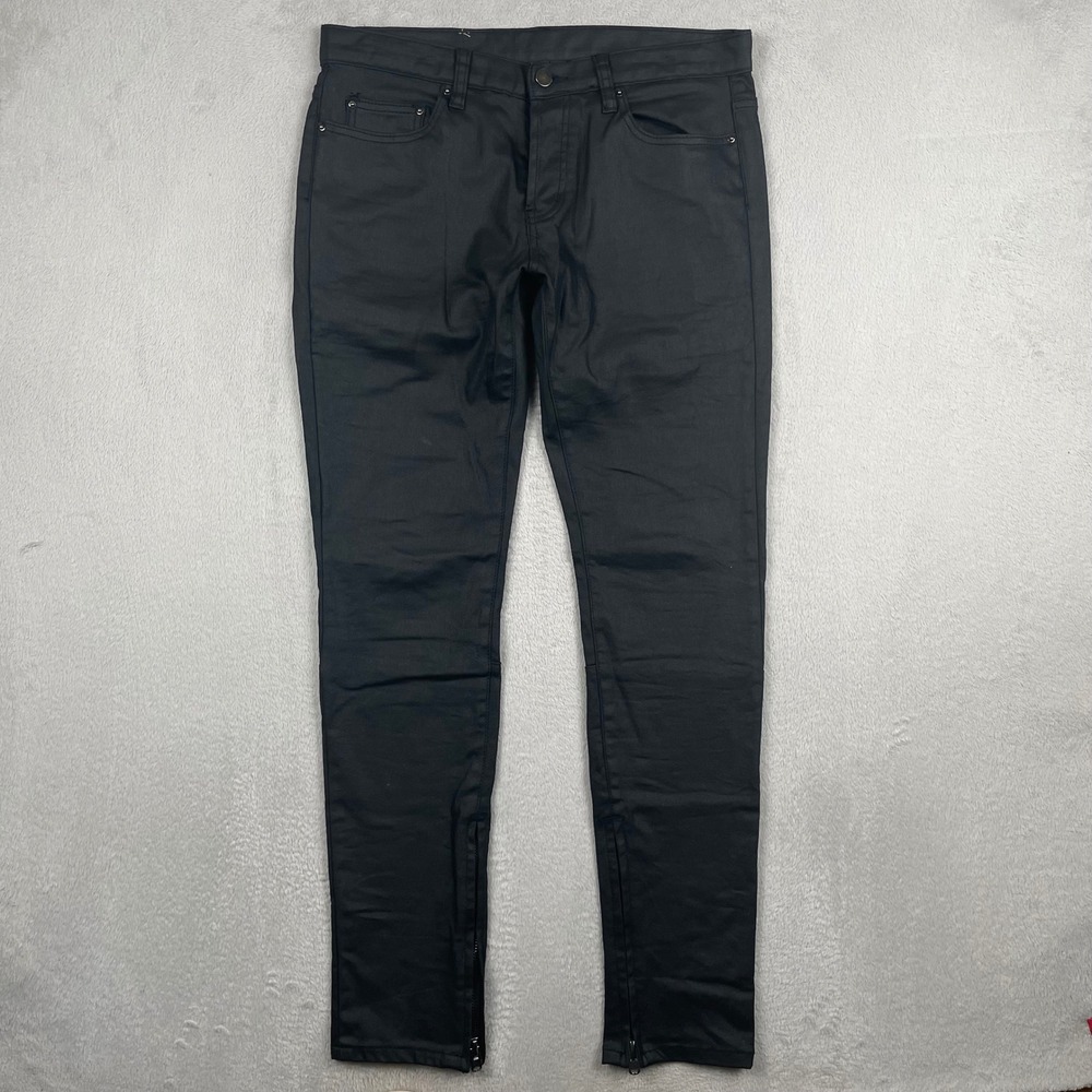 MNML Wax Coated Skinny Jeans Mens 32x31 Black Denim Stretch Biker Punk Goth